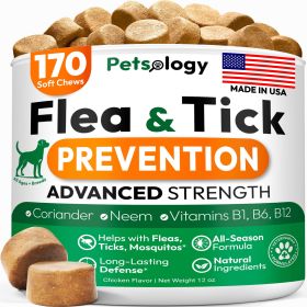 Flea and Tick Prevention for Dogs Pills Natural Dog Flea & Tick Control 170 Soft Chewables Oral Defense Treatment for Dogs Supplement Vet Formulated C