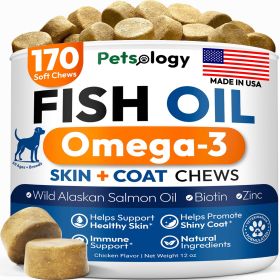 Omega 3 Fish Oil for Dogs 170 Chews Omega 3 for Dogs Itchy Skin & Allergy Relief Skin & Coat Supplement EPA & DHA Fatty Acids Dog Anti Shedding & Hot