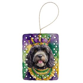 Portuguese Water Dog King of Mardi Gras Porcelain Ornament Christmas Tree Hanging Decorations for Home Christmas Holiday, Rectangle, Gift, Multicolor