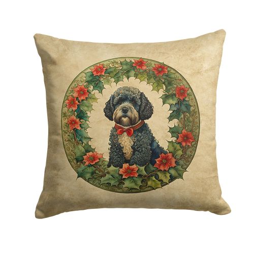 Portuguese Water Dog Christmas Flowers Throw Pillow Machine Washable, Indoor Outdoor Decorative Pillow for Couch, Bed or Patio, 18Hx18W