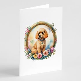 Poodle and Flowers Greeting Cards Pack of 8 Blank Cards with Envelopes Whimsical A7 Size 5x7 Blank Note Cards
