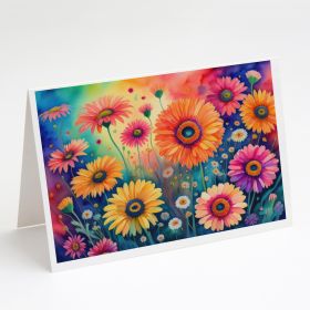 Gerbera Daisies in Color Greeting Cards Pack of 8 Blank Cards with Envelopes Whimsical A7 Size 5x7 Blank Note Cards