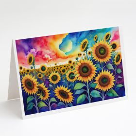 Sunflowers in Color Greeting Cards Pack of 8 Blank Cards with Envelopes Whimsical A7 Size 5x7 Blank Note Cards
