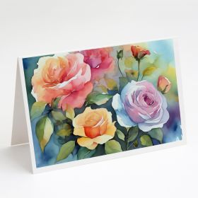 Roses in Watercolor Greeting Cards Pack of 8 Blank Cards with Envelopes Whimsical A7 Size 5x7 Blank Note Cards