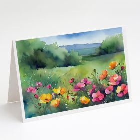 North Dakota Wild Prairie Roses in Watercolor Greeting Cards Pack of 8 Blank Cards with Envelopes Whimsical A7 Size 5x7 Blank Note Cards