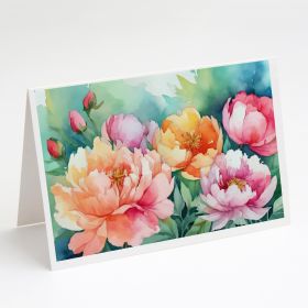 Indiana Peonies in Watercolor Greeting Cards Pack of 8 Blank Cards with Envelopes Whimsical A7 Size 5x7 Blank Note Cards