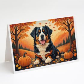 Bernese Mountain Dog Fall Greeting Cards Pack of 8 Blank Cards with Envelopes Whimsical A7 Size 5x7 Blank Note Cards