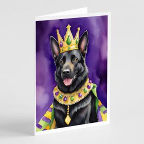 Black German Shepherd King of Mardi Gras Greeting Cards Pack of 8 Blank Cards with Envelopes Whimsical A7 Size 5x7 Blank Note Cards