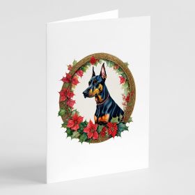 Doberman Pinscher Christmas Flowers Greeting Cards Pack of 8 Blank Cards with Envelopes Whimsical A7 Size 5x7 Blank Note Cards