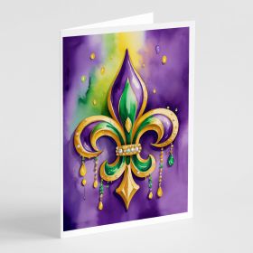 Fleur de lis Mardi Gras Greeting Cards Pack of 8 Blank Cards with Envelopes Whimsical A7 Size 5x7 Blank Note Cards