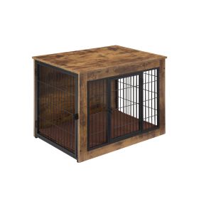 Dog Crate Furniture with Cushion, Wooden Dog Kennel Furniture, Heavy Duty Dog Cage, 27" Dog Kennel with Double Doors, Dog Crates for Small/Medium Dogs