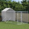 Outdoor Dog Kennel with Roof Silver 6.6'x19.7'x8.2' Galvanized Steel