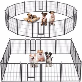 Dog Playpen Indoor Outdoor, 24" Height 16 Panels Fence with Anti-Rust Coating, Metal Heavy Portable Foldable Dog Pen for Small/Medium Dogs RV Camping