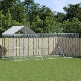 Outdoor Dog Kennel with Roof Silver 19.7'x6.6'x8.2' Galvanized Steel