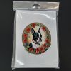 Boston Terrier Christmas Flowers Greeting Cards Pack of 8 Blank Cards with Envelopes Whimsical A7 Size 5x7 Blank Note Cards