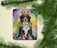 Bernese Mountain Dog King of Mardi Gras Porcelain Ornament Christmas Tree Hanging Decorations for Home Christmas Holiday, Rectangle, Gift, Multicolor