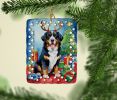 Bernese Mountain Dog Christmas Reindeer Porcelain Ornament Christmas Tree Hanging Decorations for Home Christmas Holiday, Rectangle, Gift, Multicolor