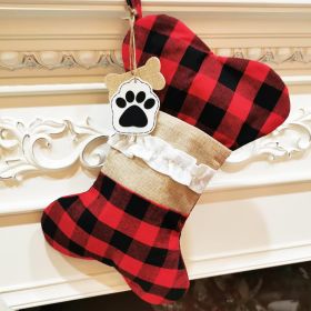 Buffalo Plaid Dogs Pets Christmas Stocking 1 Pack Big Size Hand-Knitted Christmas Decoration and Family Holiday Season Decor