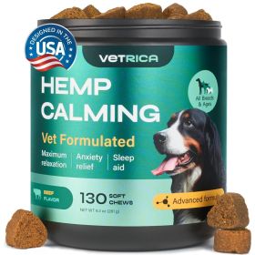 Calming Chews for Dogs Anxiety Relief 130 Chews Hemp Calming Chews for Dogs with Valerian Root Hemp Seed Oil Turmeric L Theanine Soft Treats for Storm