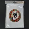 Boston Terrier Christmas Flowers Greeting Cards Pack of 8 Blank Cards with Envelopes Whimsical A7 Size 5x7 Blank Note Cards