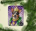 Australian Cattle Dog King of Mardi Gras Porcelain Ornament Christmas Tree Hanging Decorations for Home Christmas Holiday, Rectangle, Gift, Multicolor