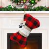 Buffalo Plaid Dogs Pets Christmas Stocking 1 Pack Big Size Hand-Knitted Christmas Decoration and Family Holiday Season Decor