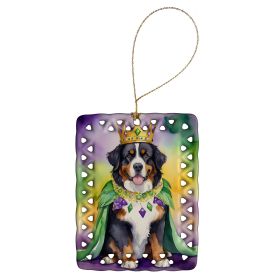Bernese Mountain Dog King of Mardi Gras Porcelain Ornament Christmas Tree Hanging Decorations for Home Christmas Holiday, Rectangle, Gift, Multicolor