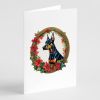 Doberman Pinscher Christmas Flowers Greeting Cards Pack of 8 Blank Cards with Envelopes Whimsical A7 Size 5x7 Blank Note Cards