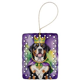 Greater Swiss Mountain Dog King of Mardi Gras Porcelain Ornament Christmas Tree Hanging Decorations for Home Christmas Holiday, Rectangle, Gift (Default: Default)