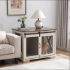 Farmhouse Dog Cage Crate Furniture with Sliding Barn Door