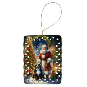 Bernese Mountain Dog and Santa Claus Porcelain Ornament Christmas Tree Hanging Decorations for Home Christmas Holiday, Rectangle, Gift, Multicolor (Default: Default)